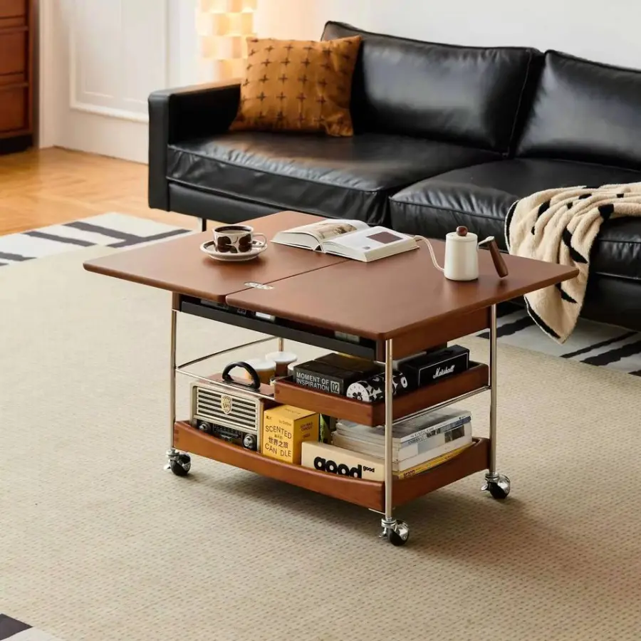 Factory Wholesale Adjustable Wooden Coffee Table Living Room Furniture Folding Tea End Table with Wheels for Home Use — view 1