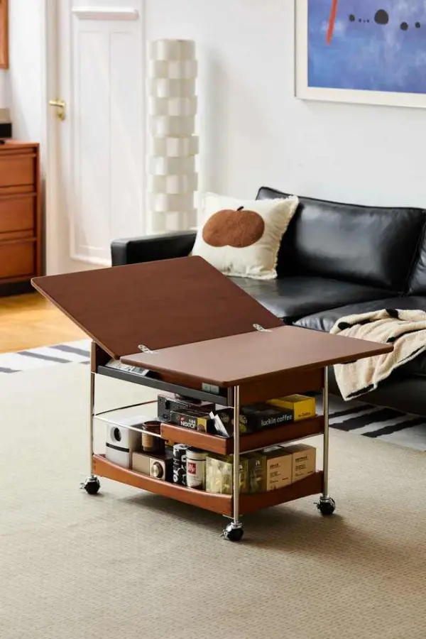 Factory Wholesale Adjustable Wooden Coffee Table Living Room Furniture Folding Tea End Table with Wheels for Home Use — image 3
