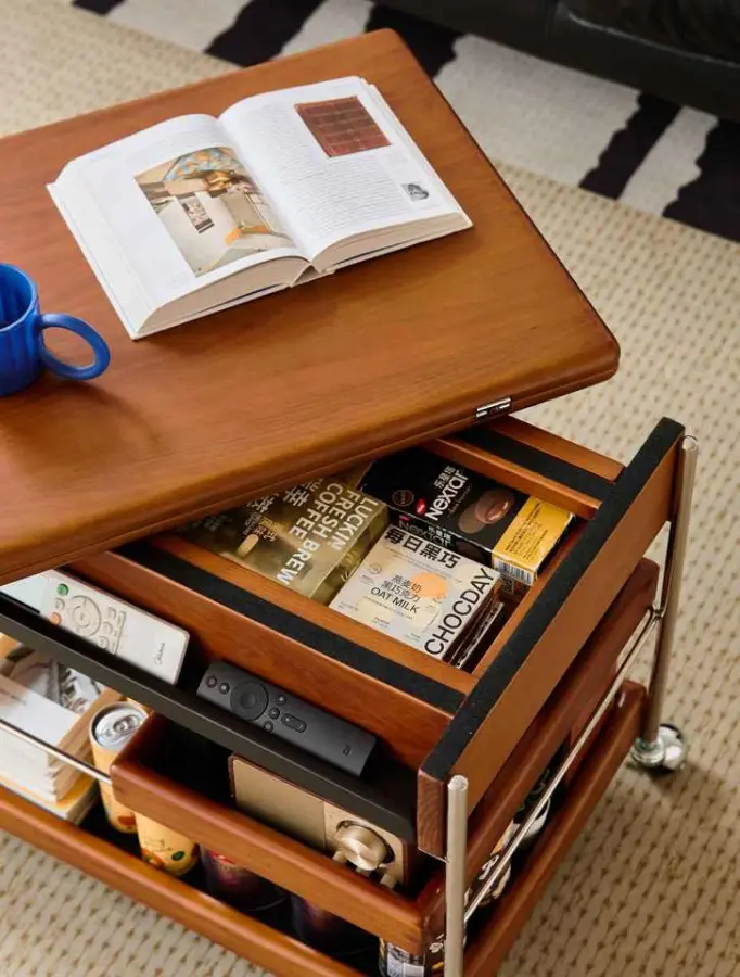 Factory Wholesale Adjustable Wooden Coffee Table Living Room Furniture Folding Tea End Table with Wheels for Home Use — image 4