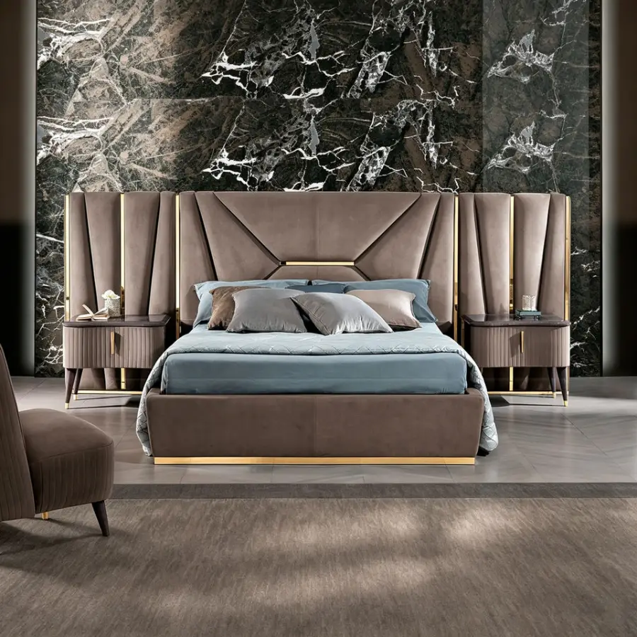Exquisite Italian Crafted Luxury Bed Manufacturer Customizing Luxurious Bedroom Sets with High Padded Headboards — view 1