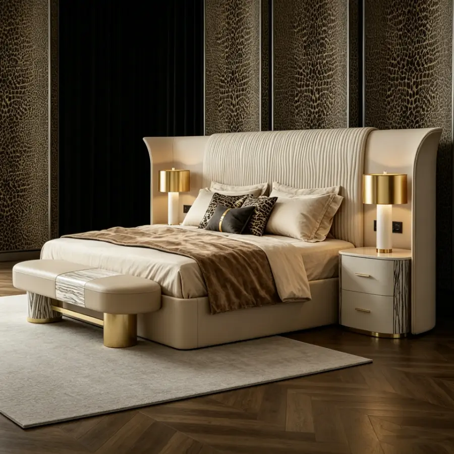 Italian Luxury Large Flat Master Bed Nordic Style Soft Backrest Ideal for Designers in Hotel Home Projects — image 2