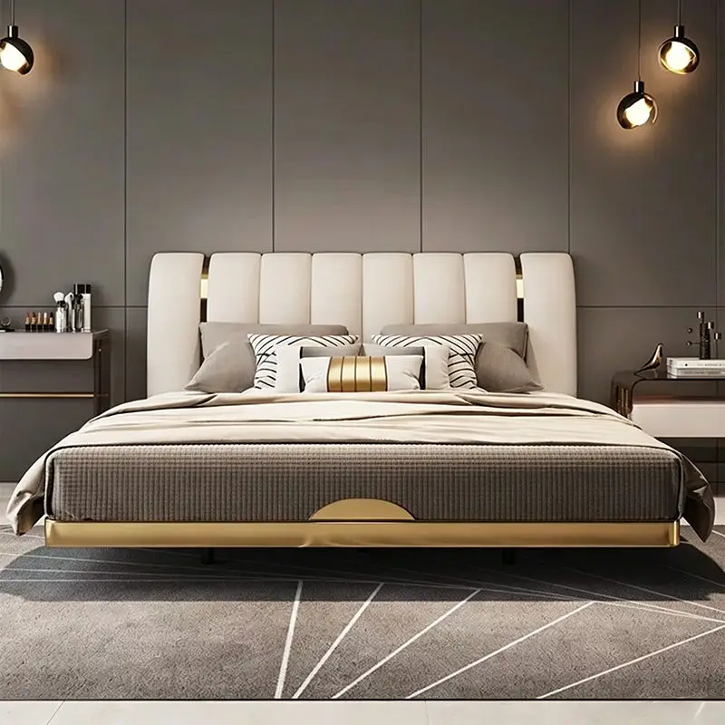 Newly Designed Italian extra Large Bed Leather Tufted Headboard Double Hammock Bedroom Furniture — view 1