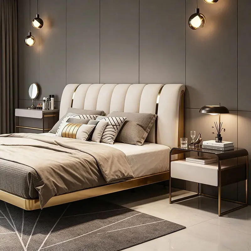 Newly Designed Italian extra Large Bed Leather Tufted Headboard Double Hammock Bedroom Furniture — image 3