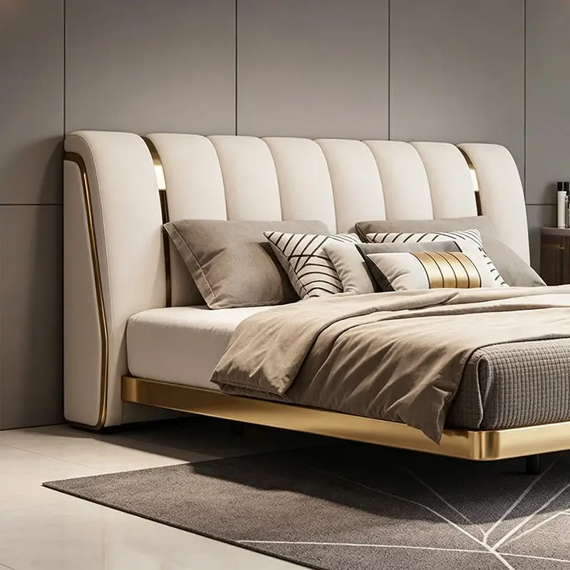 Newly Designed Italian extra Large Bed Leather Tufted Headboard Double Hammock Bedroom Furniture — image 4