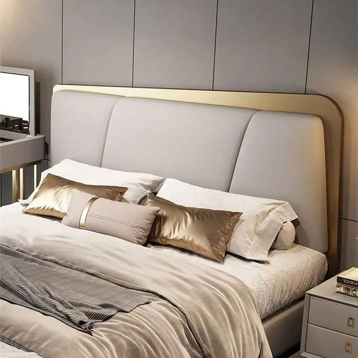 Modern Leather Bed Storage Bed Frame with Upholstered Headboard Gold Stainless Steel Stylish Luxury Beds for Home Hotel — image 3