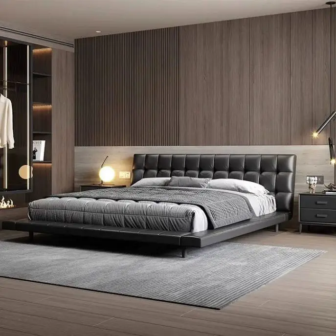 High Quality Italian Modern Leather Double Latest Design Bed and king Size Bed for Bedroom Furniture Set — image 3