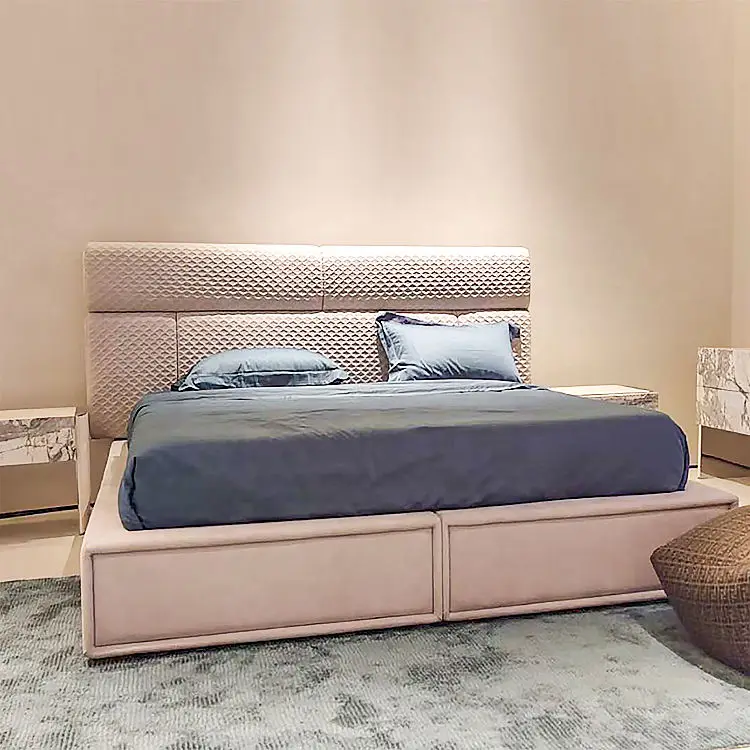 High Quality Luxury Wood Size Customizable Bed Luxury Fabric King Bed Backrest Bedroom Furniture Set — image 2