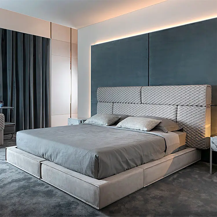 High Quality Luxury Wood Size Customizable Bed Luxury Fabric King Bed Backrest Bedroom Furniture Set — image 3
