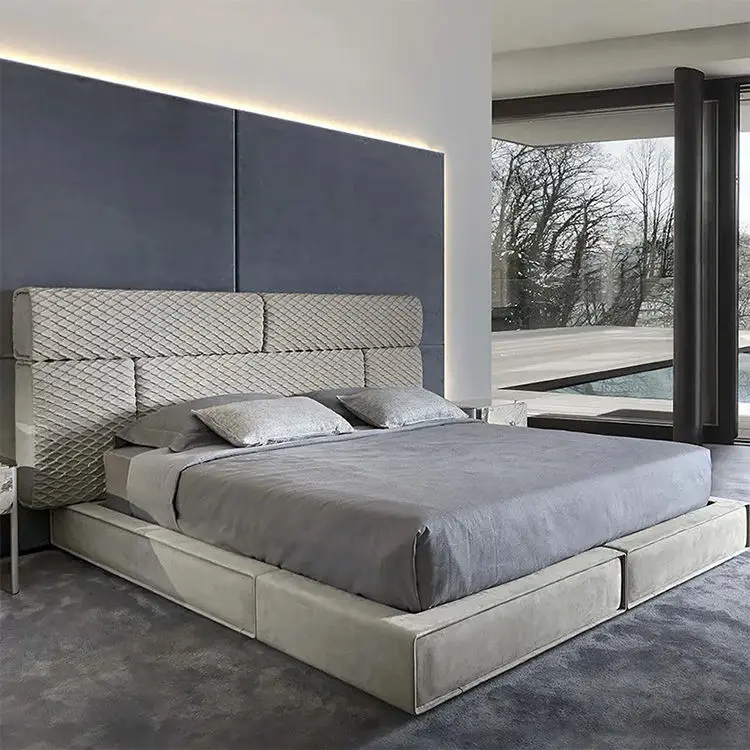High Quality Luxury Wood Size Customizable Bed Luxury Fabric King Bed Backrest Bedroom Furniture Set — image 4