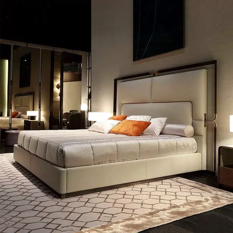 Italian Modern Luxury Designs Size Customizable Bed with Solid Wood Frame for Apartment Hotel Villa — image 2