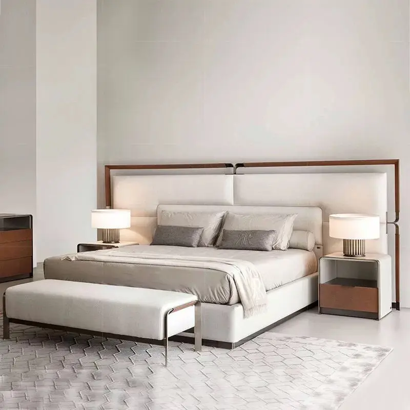 Italian Modern Luxury Designs Size Customizable Bed with Solid Wood Frame for Apartment Hotel Villa — image 3