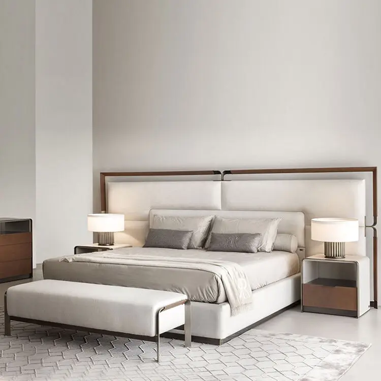 Italian Modern Luxury Designs Size Customizable Bed with Solid Wood Frame for Apartment Hotel Villa — image 4