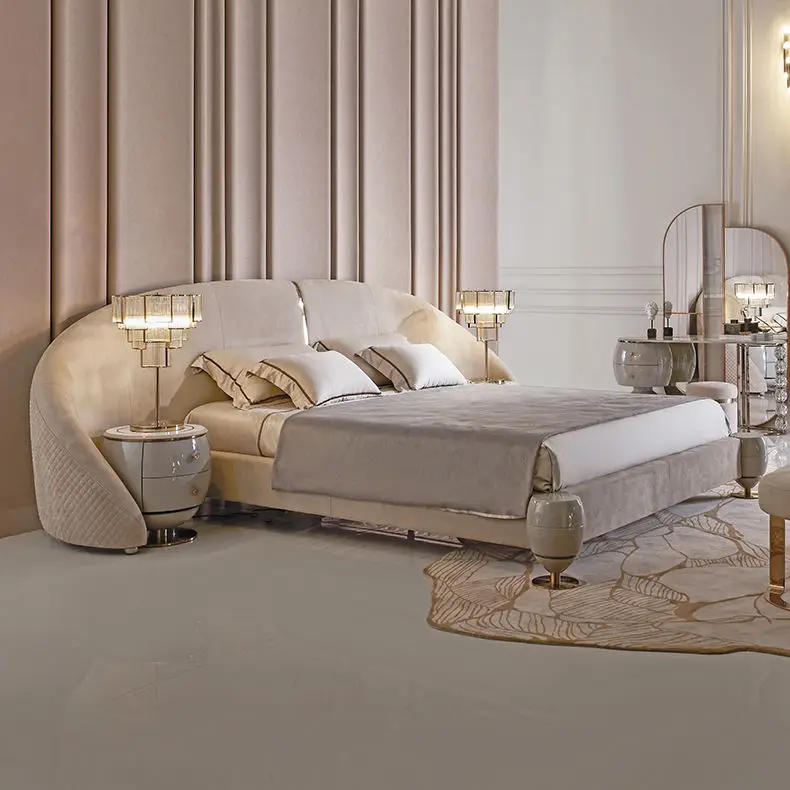 Genuine Leather king Size Bed Bedroom Set Furniture Comfortable Headboard king Size Solid Wood Bed Frame — image 2
