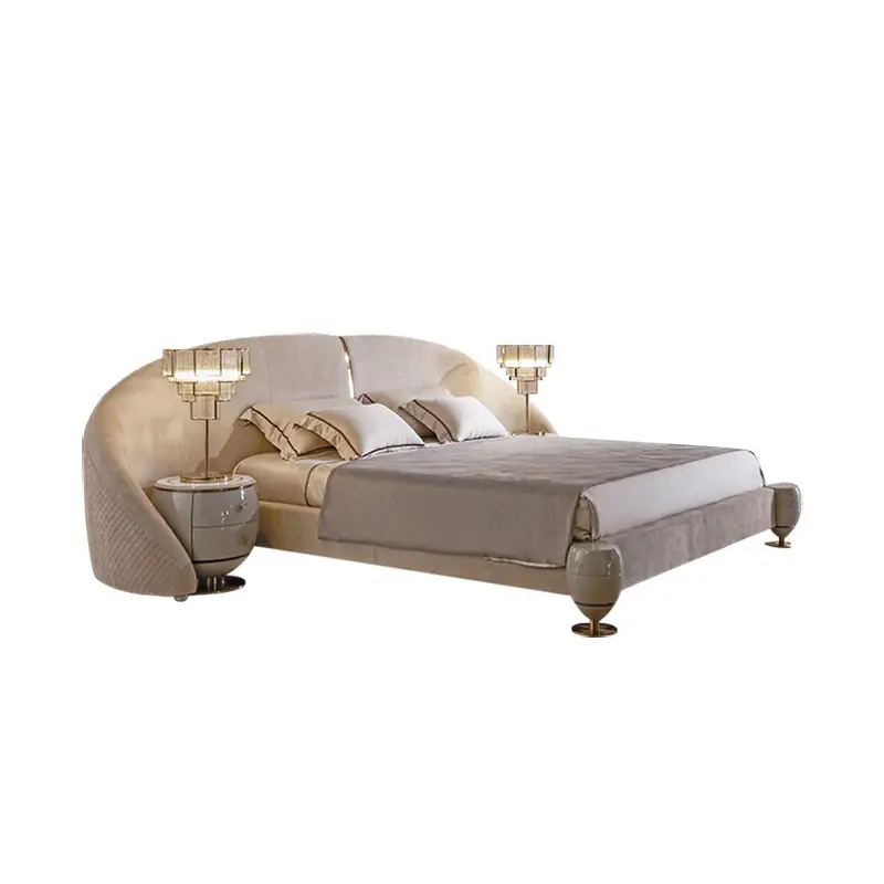 Genuine Leather king Size Bed Bedroom Set Furniture Comfortable Headboard king Size Solid Wood Bed Frame — image 4