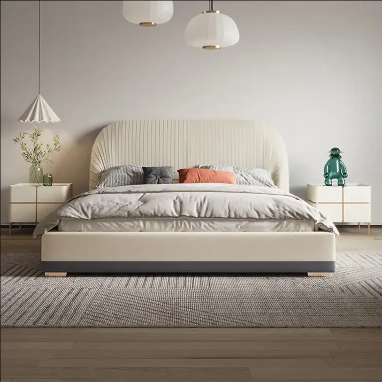 Royal Luxury Bedroom Furniture for Villa and Hotel Fold Headboard king Size Storage Bed Leather Modern Designs — view 1