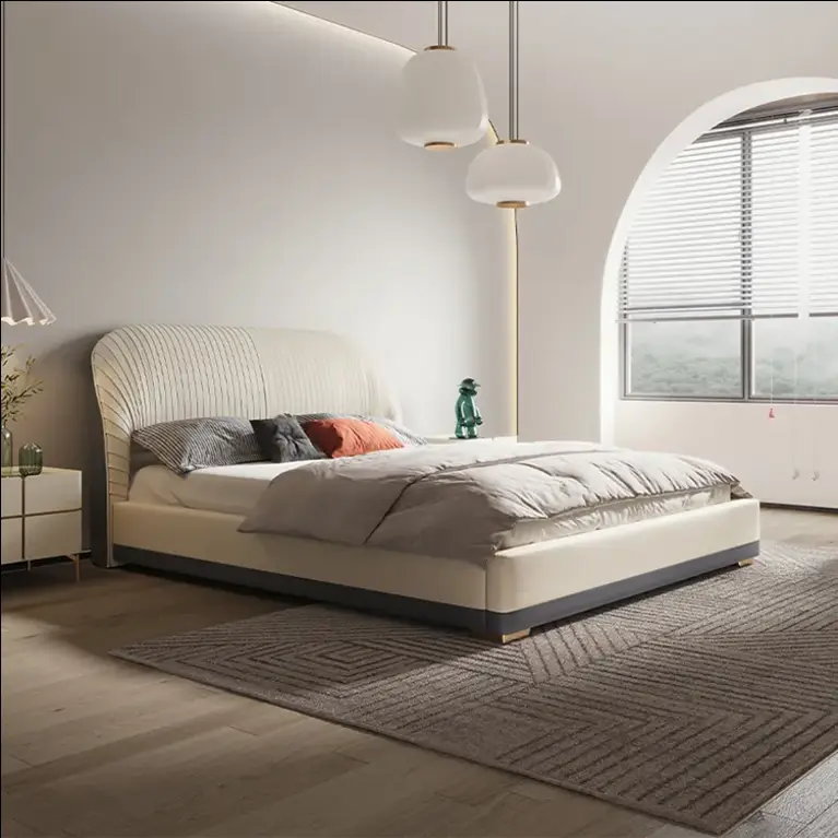 Royal Luxury Bedroom Furniture for Villa and Hotel Fold Headboard king Size Storage Bed Leather Modern Designs — image 3