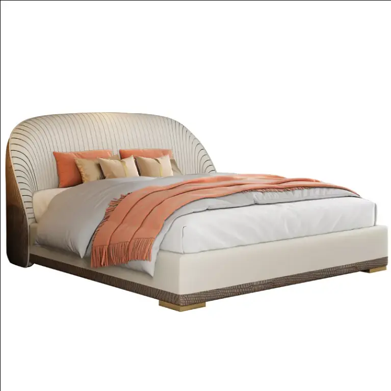 Royal Luxury Bedroom Furniture for Villa and Hotel Fold Headboard king Size Storage Bed Leather Modern Designs — image 5