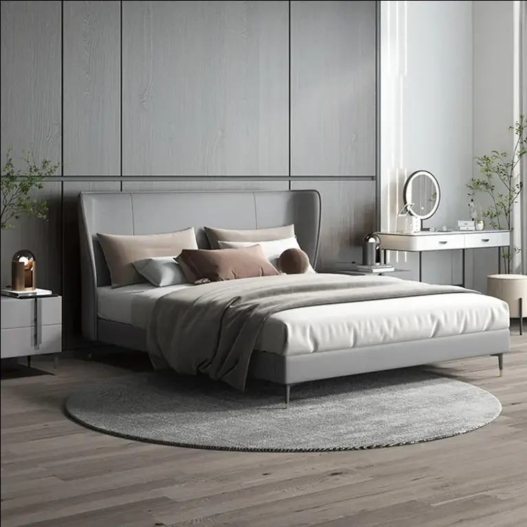 Auxford High Quality Luxury Genuine Leather King Size Bed Frame Oversize Headboard Solid Wood Construction Customizable — view 1