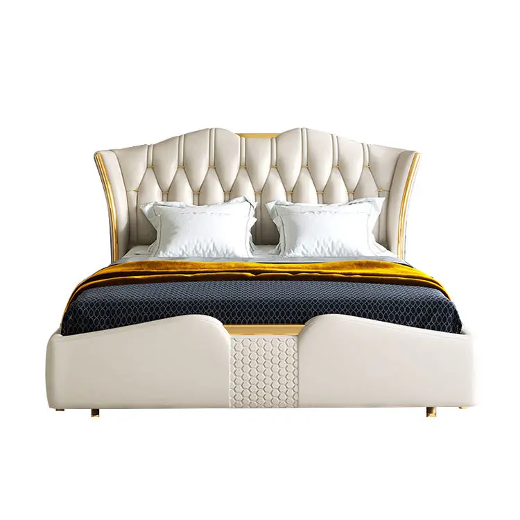 Upholstered Platform Bed Luxury High Headboard Foam Modern king Size Bedroom Furniture Queen Size Leather Bed Frame — view 1