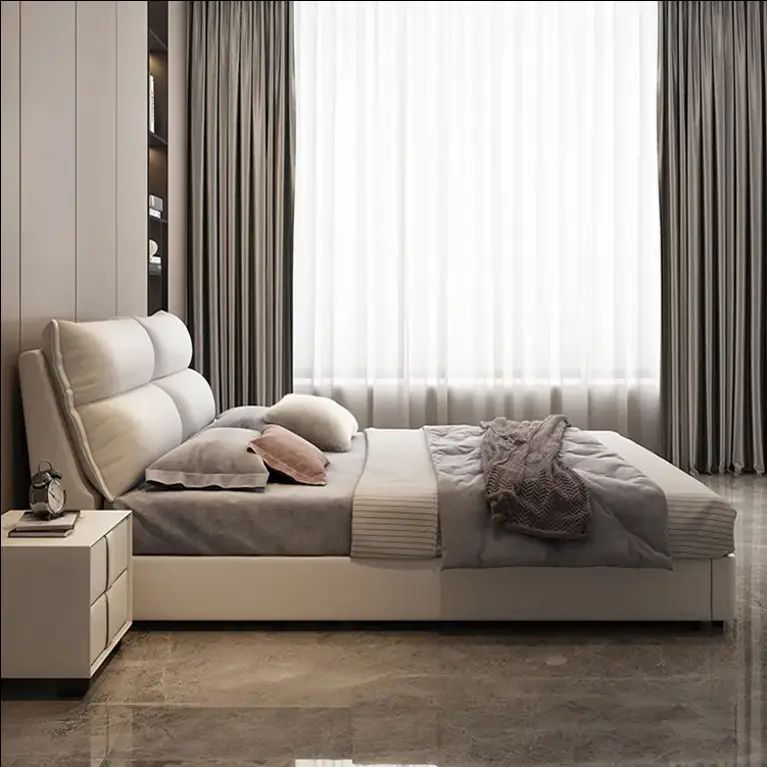 Hotel Home Bedroom Furniture Modern Soft Upholstered Bed with Headboard PU Leather Storage Solid Wood Frame King & Queen Sizes — image 5