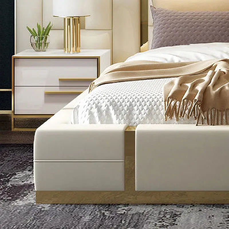 Auxford Customized Luxury Bedroom Furniture Set King Size Modern Tufted Solid Wood Frame Genuine Leather Bed Storage Oversize — image 2