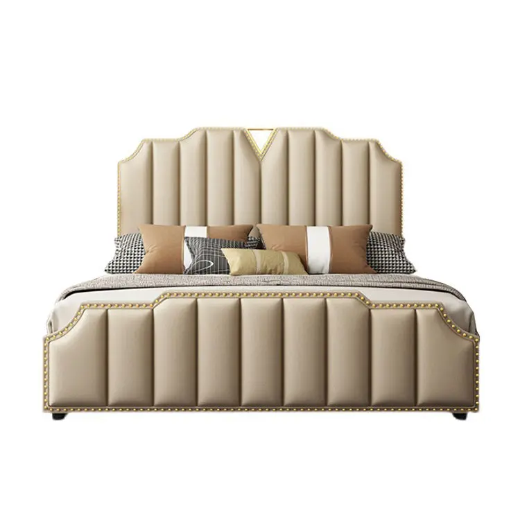 Home Furniture Modern Leather Upholstered Solid Wood king Queen Size Bed Frame for Hotel Living Room — image 5