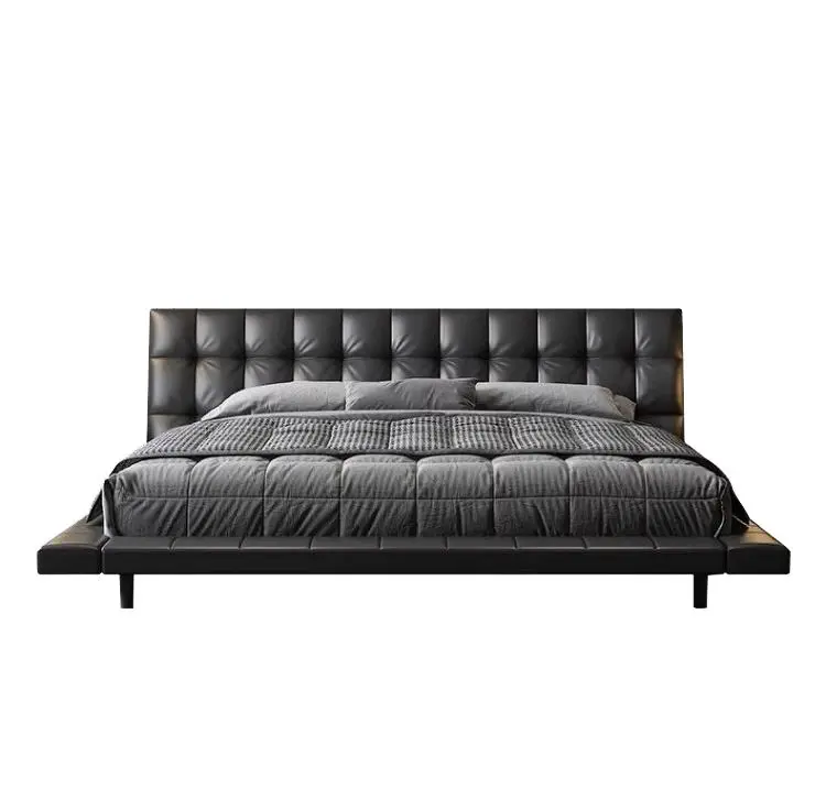 Modern Minimalist Leather Upholstered Solid Wood King Size Bed with Storage for Hotel Use Customizable Bedroom Furniture — view 1