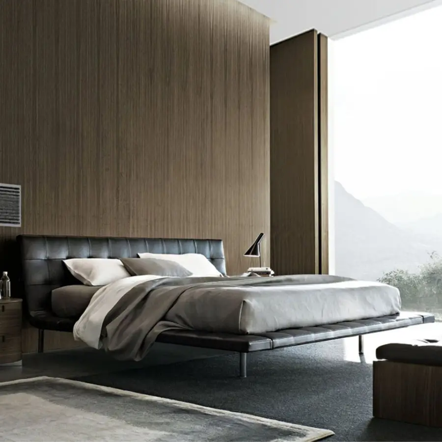 Modern Minimalist Leather Upholstered Solid Wood King Size Bed with Storage for Hotel Use Customizable Bedroom Furniture — image 4