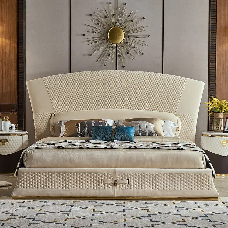 Modern Italian Luxury King Size Bed Genuine Leather Upholstery Strong Support Customizable Color-Auxford AUX-B1909 Bedroom — image 2