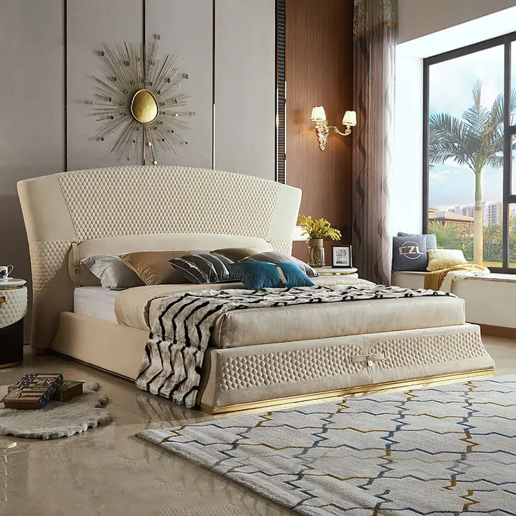 Modern Italian Luxury King Size Bed Genuine Leather Upholstery Strong Support Customizable Color-Auxford AUX-B1909 Bedroom — image 3
