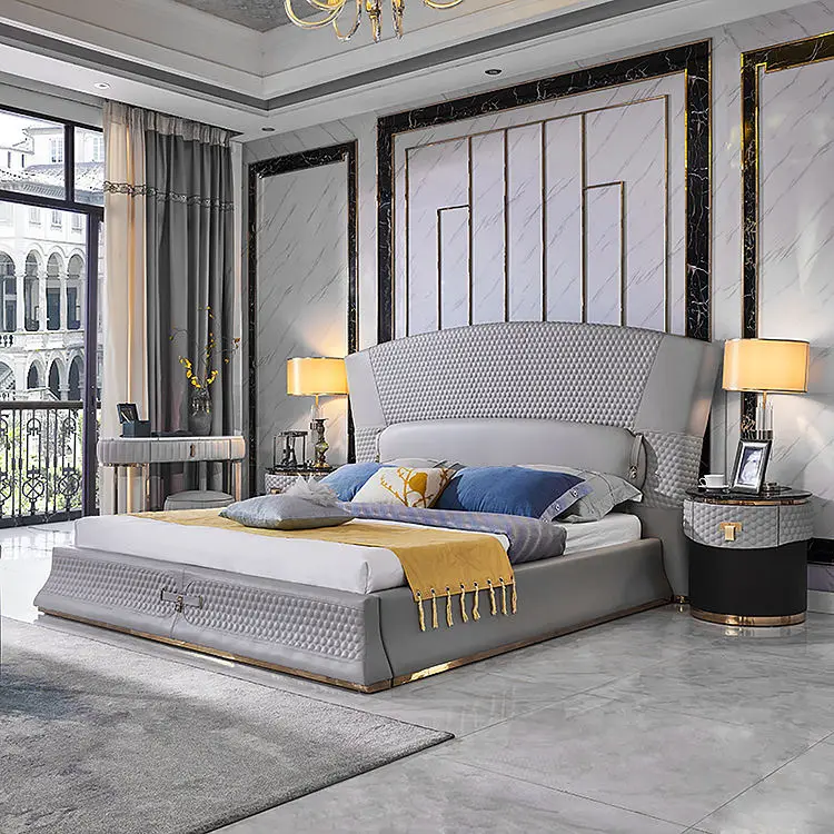 Modern Italian Luxury King Size Bed Genuine Leather Upholstery Strong Support Customizable Color-Auxford AUX-B1909 Bedroom — image 5