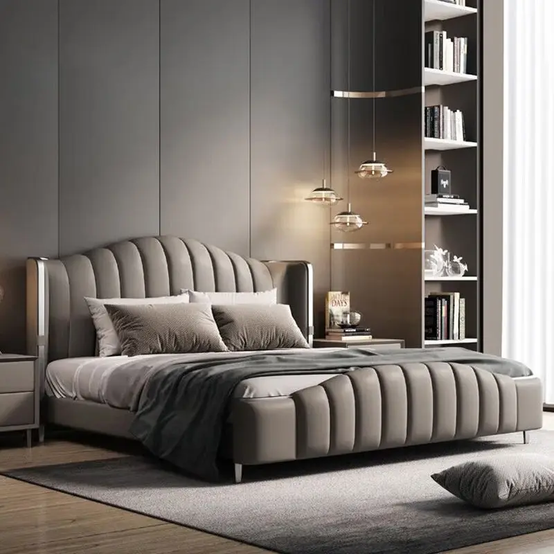 Luxury Modern Wood Frame Fabric Bed Set with King/Queen Sizes Hypo-Allergenic Bedroom Furniture — view 1