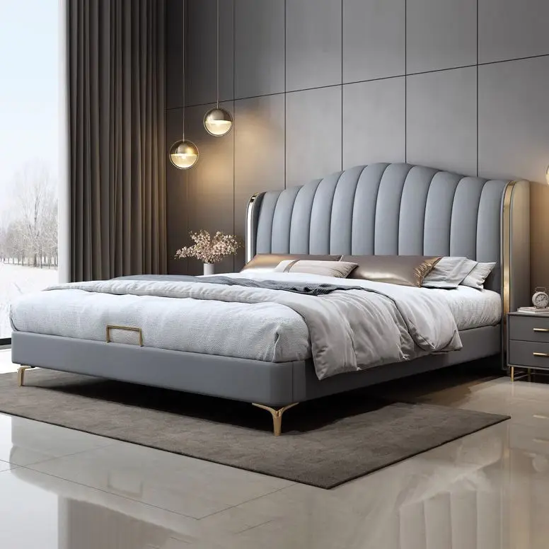 Luxury Modern Wood Frame Fabric Bed Set with King/Queen Sizes Hypo-Allergenic Bedroom Furniture — image 2