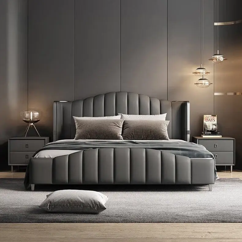 Luxury Modern Wood Frame Fabric Bed Set with King/Queen Sizes Hypo-Allergenic Bedroom Furniture — image 3