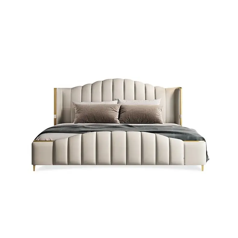 Light Luxury Leather Bed Queen Size Modern Nordic Minimalist Bedroom Wedding Soft Bed for Home Hotel Apartment Villa — image 6