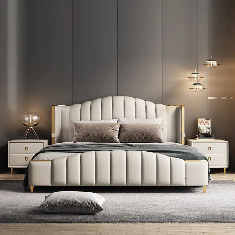 Luxury Modern Wood Frame Fabric Bed Set with King/Queen Sizes Hypo-Allergenic Bedroom Furniture — image 5