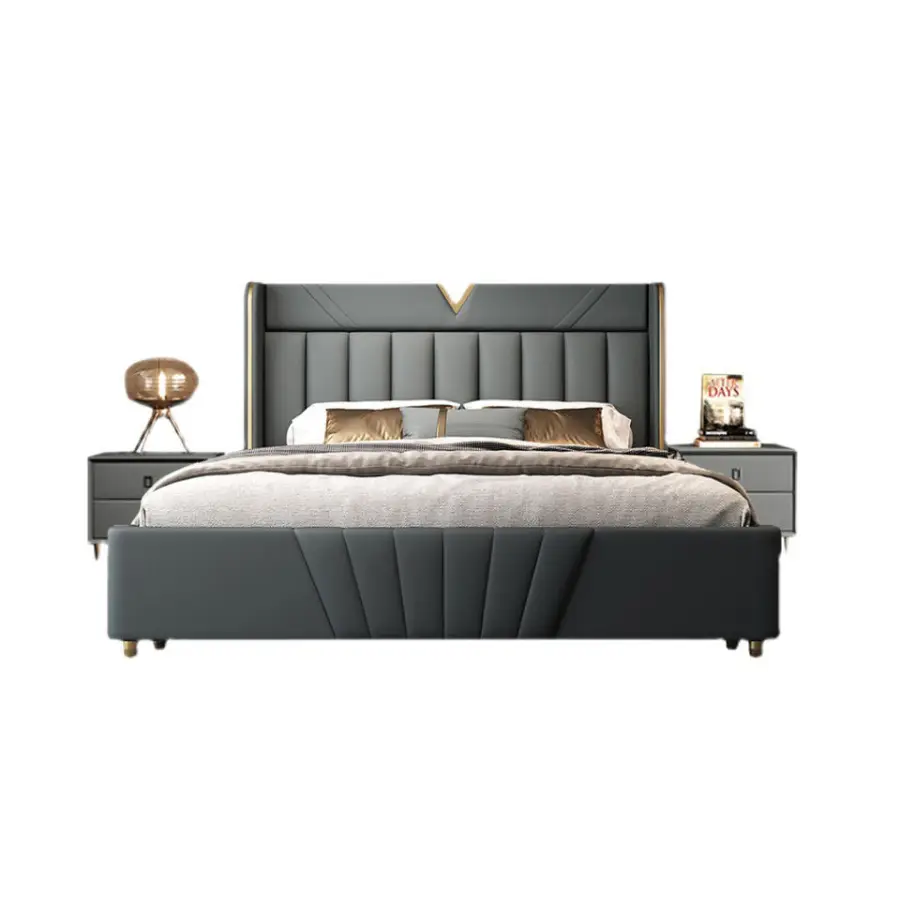 2024 Auxford B2405 Italy Leather Soft Bed Modern Design Comfortable Hot Sale Cheap Bedroom Furniture King Size — image 5