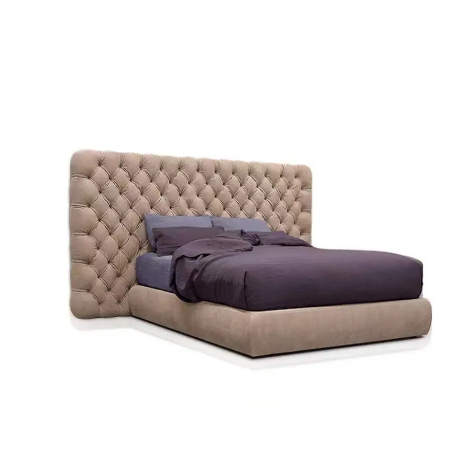 Luxury European Bed Room Set Modern Furniture Solid Wood Bedroom Sets Velvet Queen Size Furniture Fabric Bed — image 6