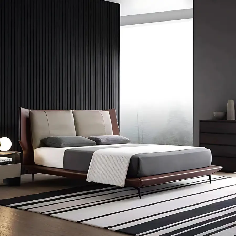 For Villa Wooden Frame Metal Leg Modern Style Bedroom Furniture Set King Size Bed — image 2