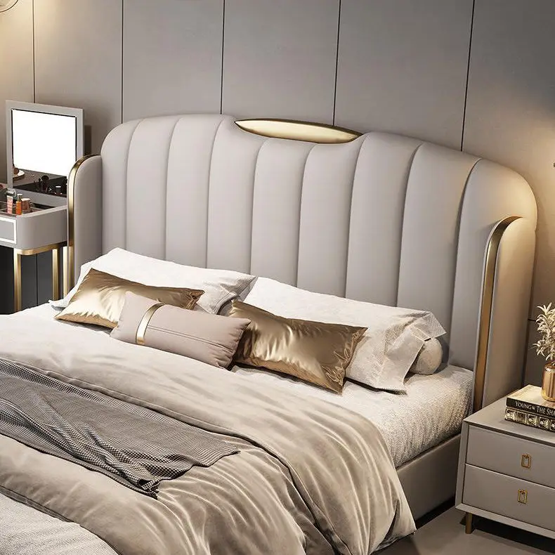 Modern Luxury Leather Bed Storage High-end King Size Double Bed Soft Headboard High Density Sponge Metal Frame Home Furniture — image 3