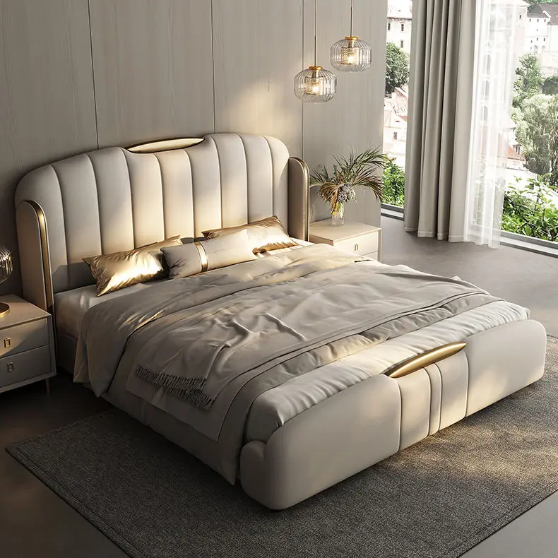 Modern Luxury Leather Bed Storage High-end King Size Double Bed Soft Headboard High Density Sponge Metal Frame Home Furniture — image 4