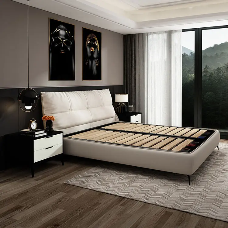 New Design Hot Sale Bed Furniture Bedroom Set Morden California king Wood Double Bed Designs Bed for Hotel — view 5