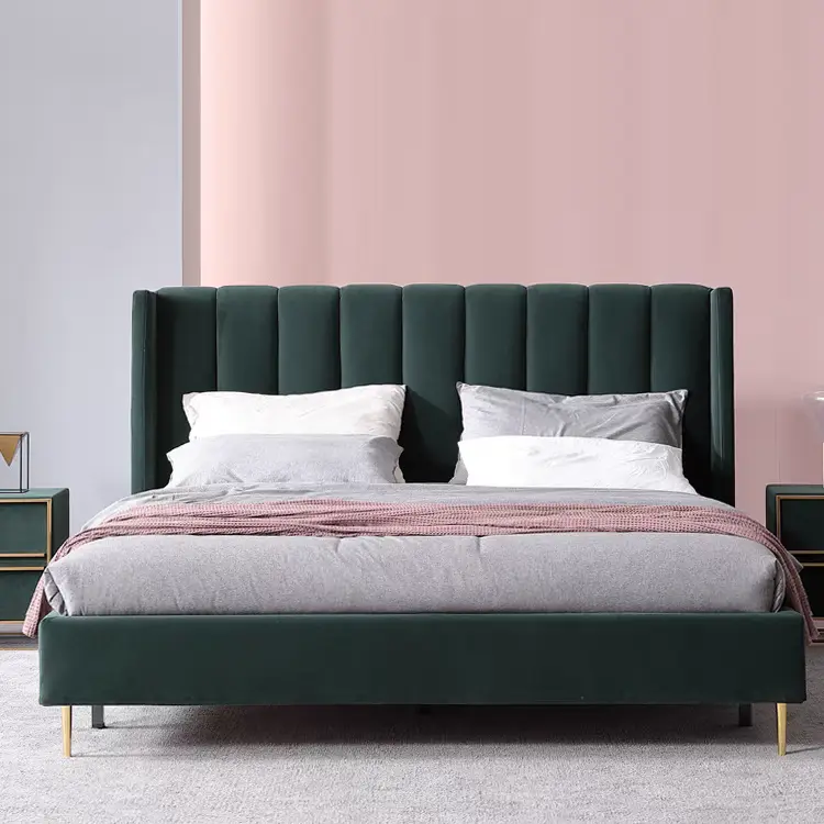 Modern Wooden Double Bed Frame-Bedroom Furniture for Home & Hotel Use Customizable Size Silk Cotton Filling — view 1