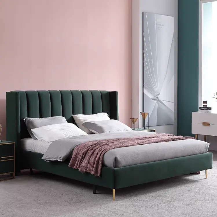 Modern Wooden Double Bed Frame-Bedroom Furniture for Home & Hotel Use Customizable Size Silk Cotton Filling — image 2