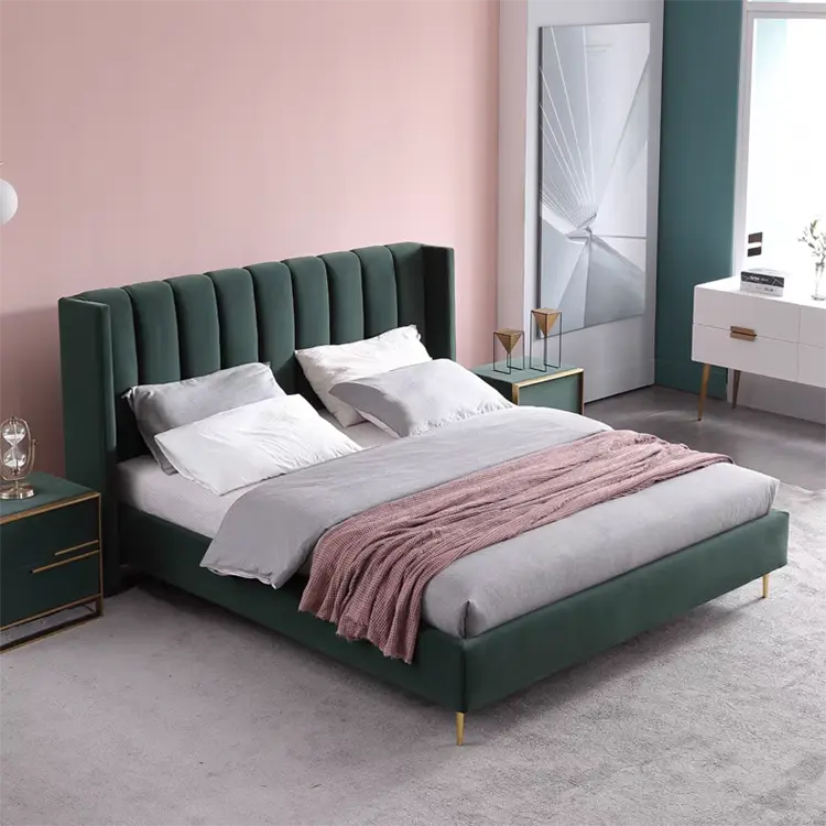 Modern Wooden Double Bed Frame-Bedroom Furniture for Home & Hotel Use Customizable Size Silk Cotton Filling — image 3