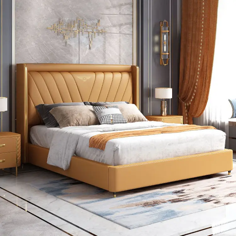 Up-holstered Leather Beds King Size Queen Double Size Modern Soft Bed Frame Popular Bedroom Furniture — view 1