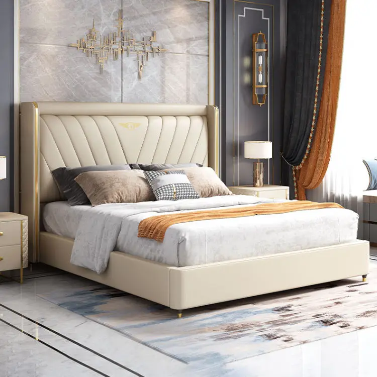 Up-holstered Leather Beds King Size Queen Double Size Modern Soft Bed Frame Popular Bedroom Furniture — image 2
