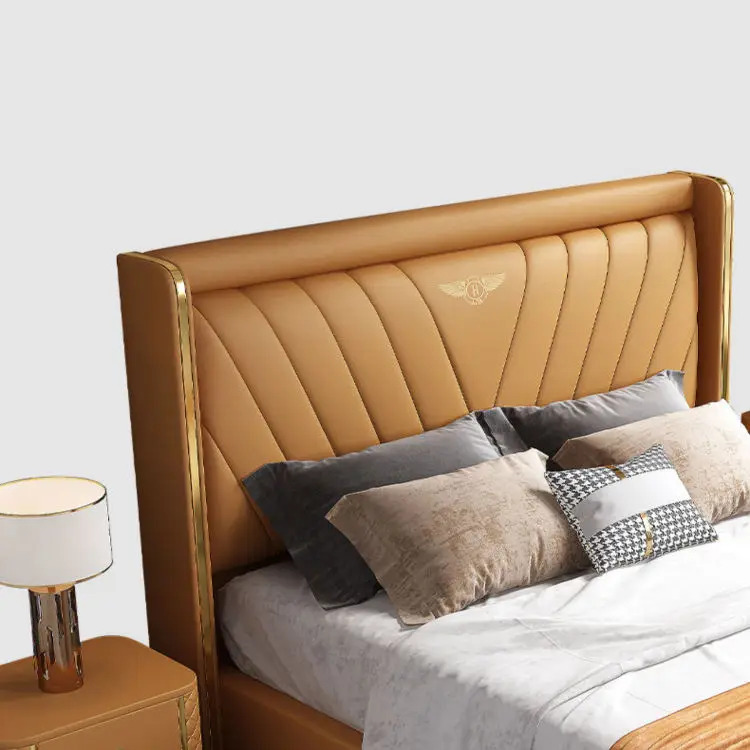 Italian Luxury Bedroom Set Furniture King Size Modern Newest Queen Bed Designer Furniture Set Leather Luxury Bed for Villa — image 5