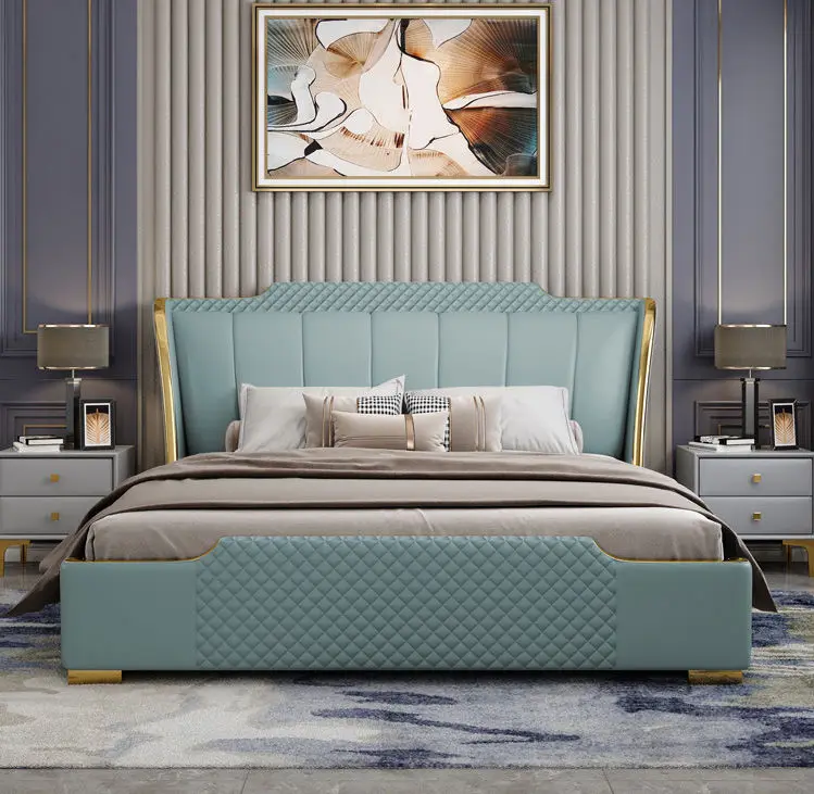 Factory Wholesale Modern Leather King Size Bed with Customizable Size Metal Frame for Bedroom Apartment & Hospital Use — view 1