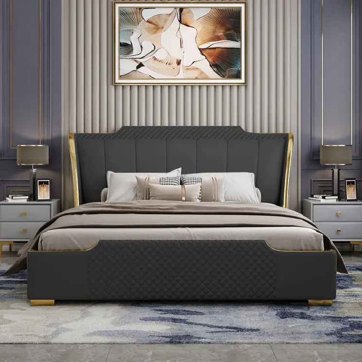 Factory Wholesale Modern Leather King Size Bed with Customizable Size Metal Frame for Bedroom Apartment & Hospital Use — image 3